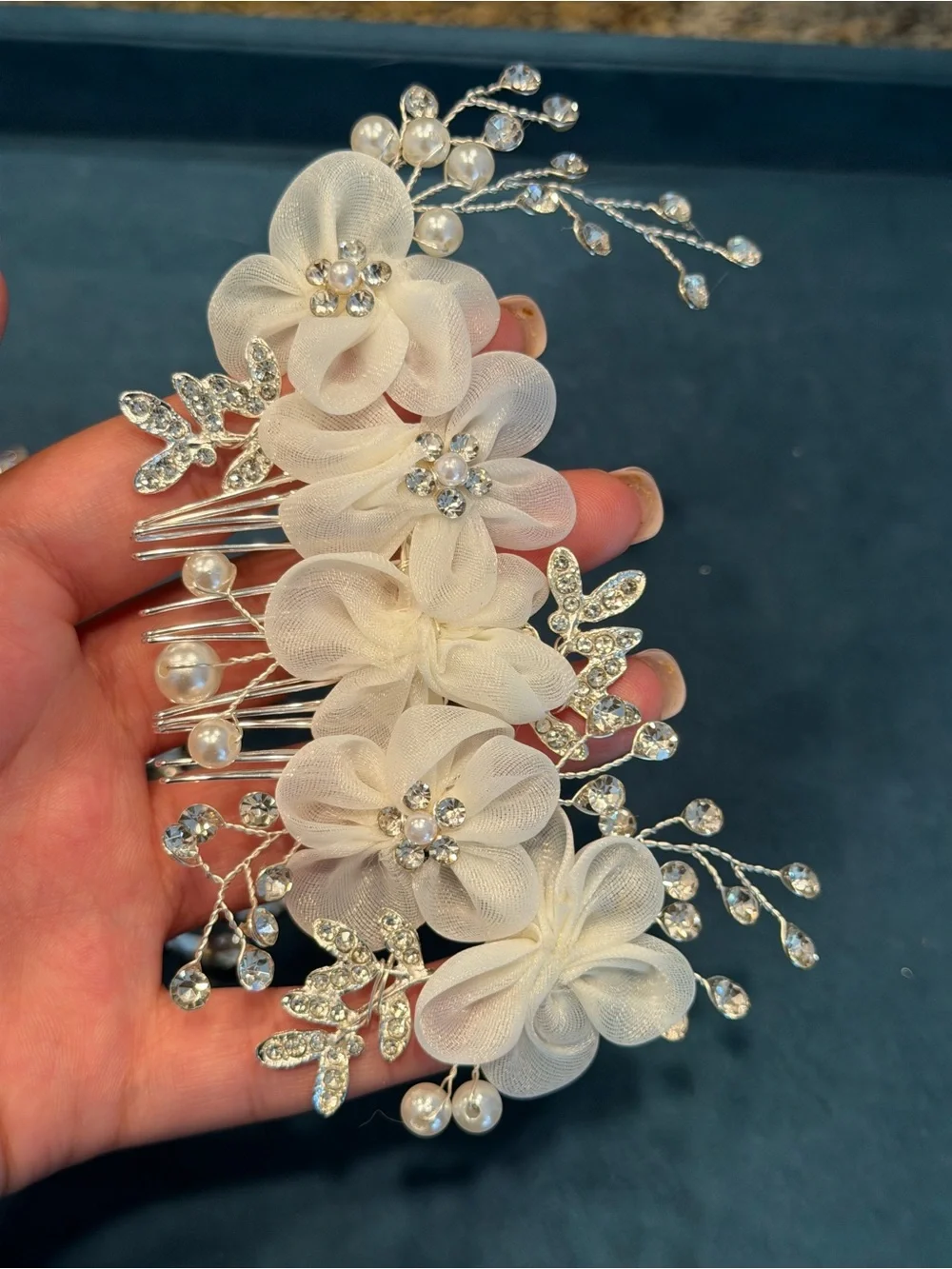 Ivory Floral Hair Comb with Pearls and Crystals